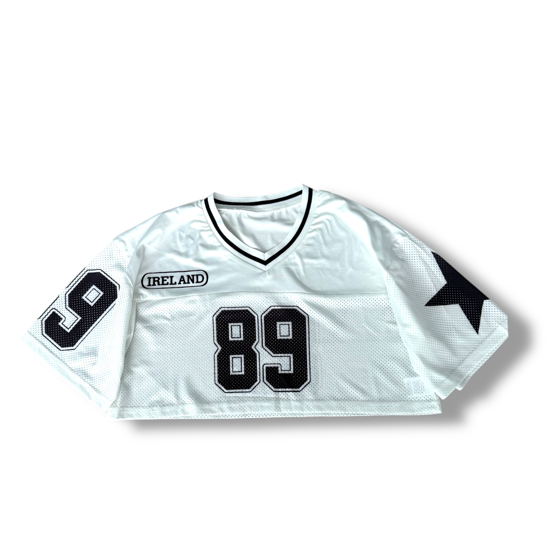 Cropped Varsity Jersey Top – 89 Star