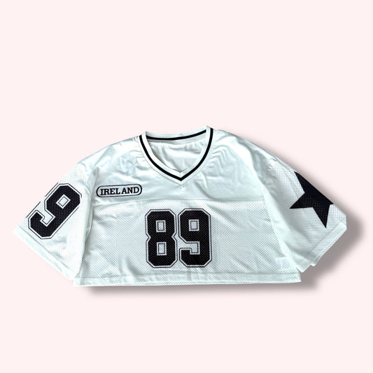 Cropped Varsity Jersey Top – 89 Star